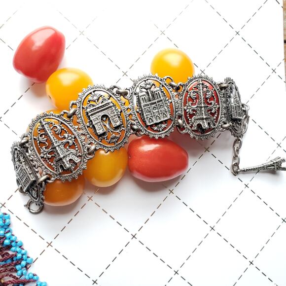 Vintage French Monuments Panel Link Bracelet - Picture 1 of 8